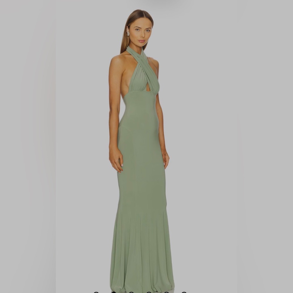 Stunning sage green halter top fishtail dress. - Picture 3 of 4